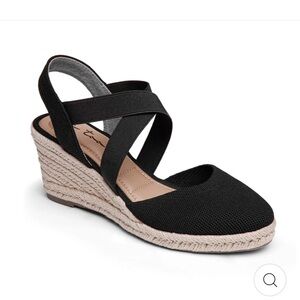 Me Too Black Espadrille Wedge High Comfort Memory Foam Sandals